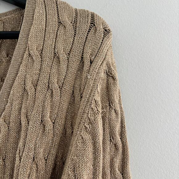 Ann Taylor Cable Knit Silk Blend Wrap V Neck Sweater in Metallic Gold Size M - Picture 4 of 7
